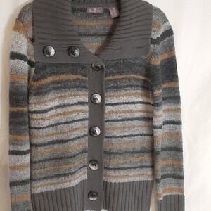 Women's Bauxbei Petite Striped Long Sleeve Button Up Cardigan Sweater Size PS